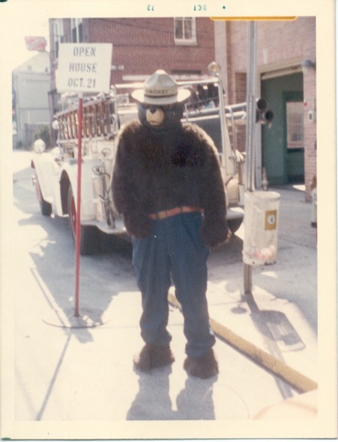 Smokey the Bear at Open House with 1931 American LaFrance October 1973