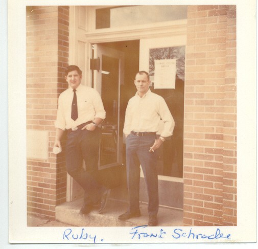 Ed Ruby & Frank Schrader at the entrance to the old firehouse.