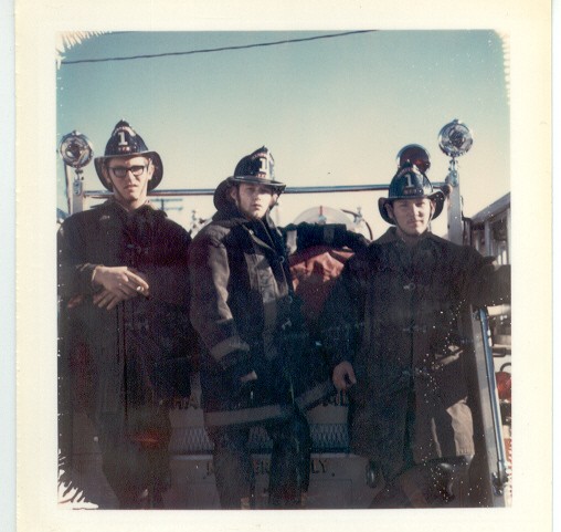 L-R: John Huntermark, Tom Lare, Dave &quot;Tadpole&quot; Huntermark on the rear step of E-23
