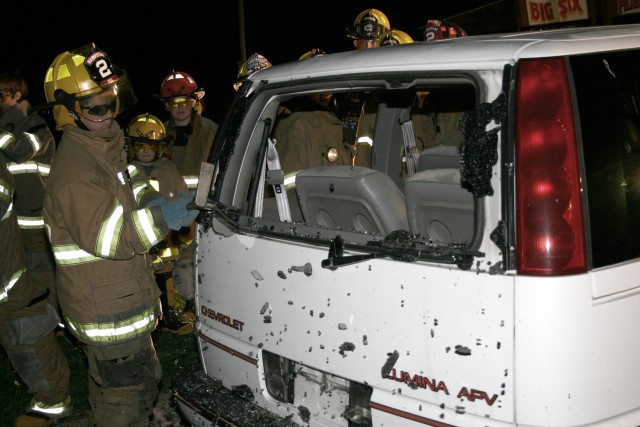 Vehicle Extrication, 2007.  Removing the rear window.