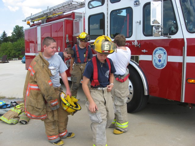Hoseline training, 8-24-2008.  Donning PPE.