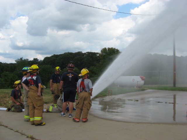 Hoseline training, 8-24-2008.  Master stream operation with a Blitzfire Monitor.