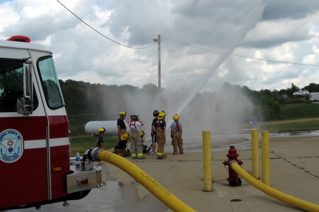 Hoseline Training, 8-24-2008.  Master stream operation with a Blitzfire Monitor.