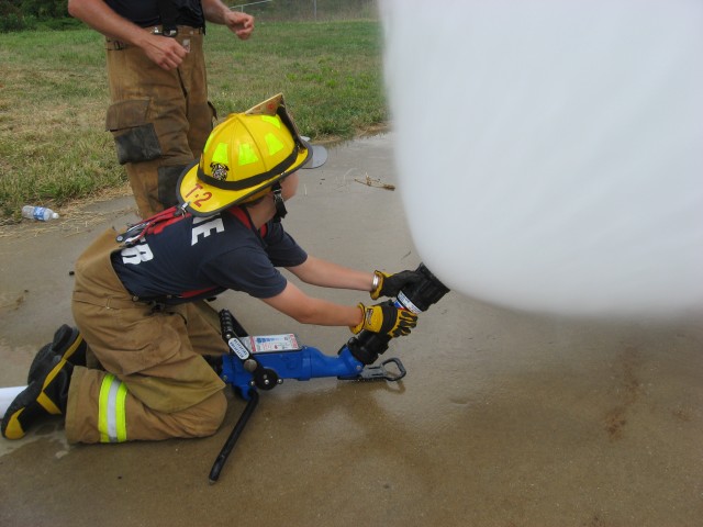 Hoseline Training, 8-24-2008.  Let's get everyone wet with the wide fog stream.