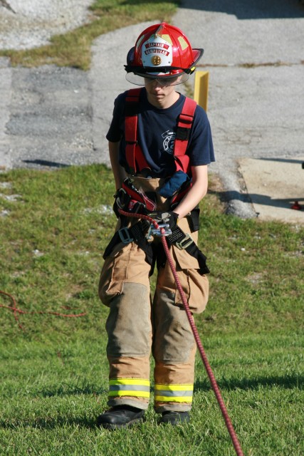 Juniors Day, 09-20-2008.  Rappelling training - learning how the brake rack works.