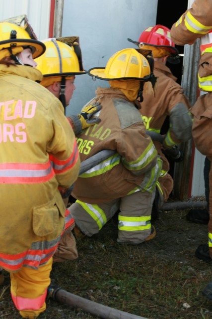 Juniors Day, 09-20-2008.  Primary Search & Rescue training - engine crew about to enter the structure.