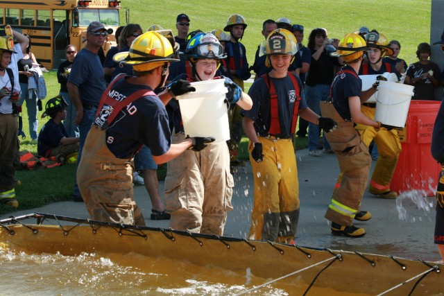 Juniors Day, 09-20-2008.  Having fun in the Bucket Bricade competition.