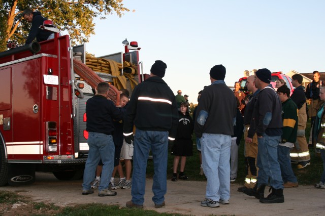 Westminster House Burn Training, 10-19-2008.  Pulling attack line off of engine 33.