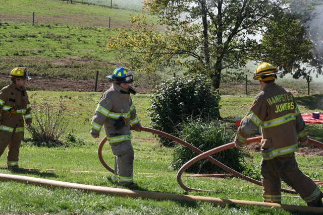Westminster House Burn Training, 10-19-2008.  Preparing to drain the hose.