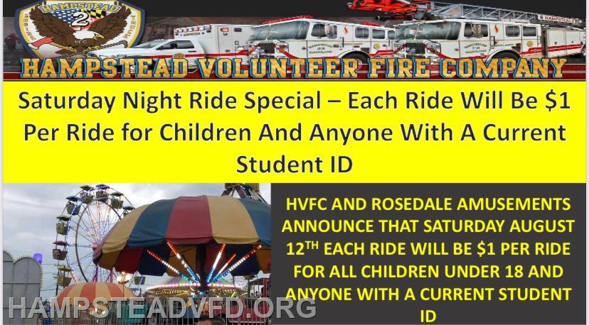 Saturday Night Ride Special – Each Ride Will Be $1 Per Ride for ...
